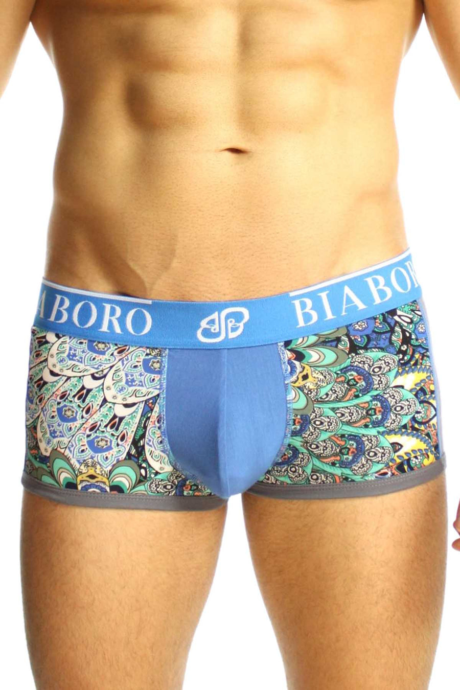 Blue & Grey Peacock Feather Bamboo Trunk