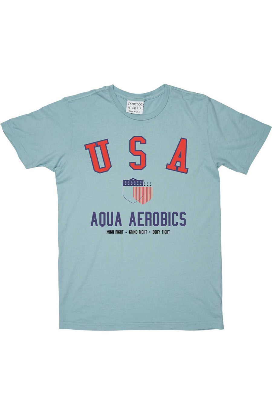 Rxmance Aqua Blue USA Aerobics Crew Tee