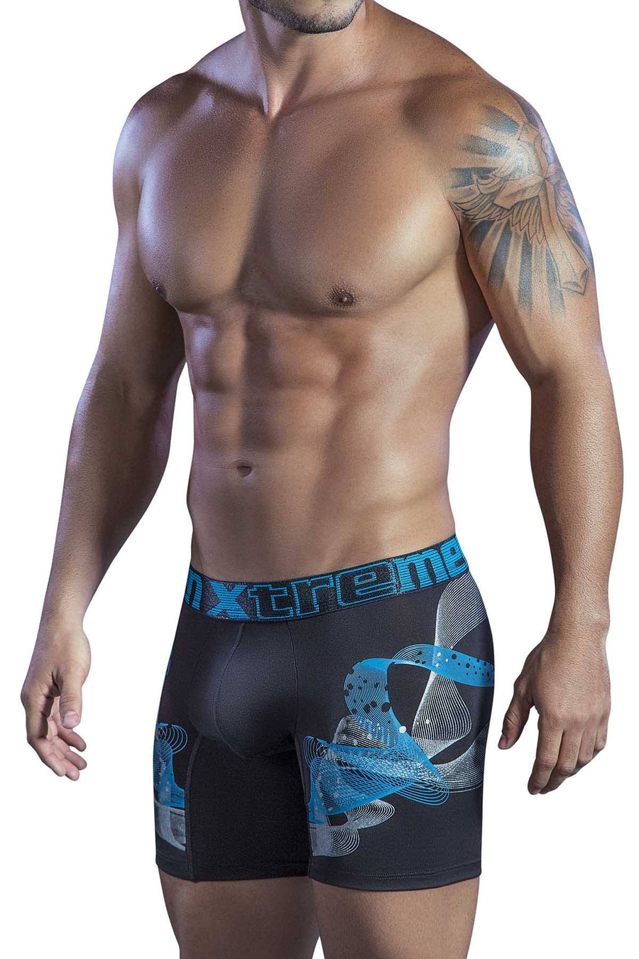 XTREMEN Black/Blue Swirl Microfiber Boxer Brief