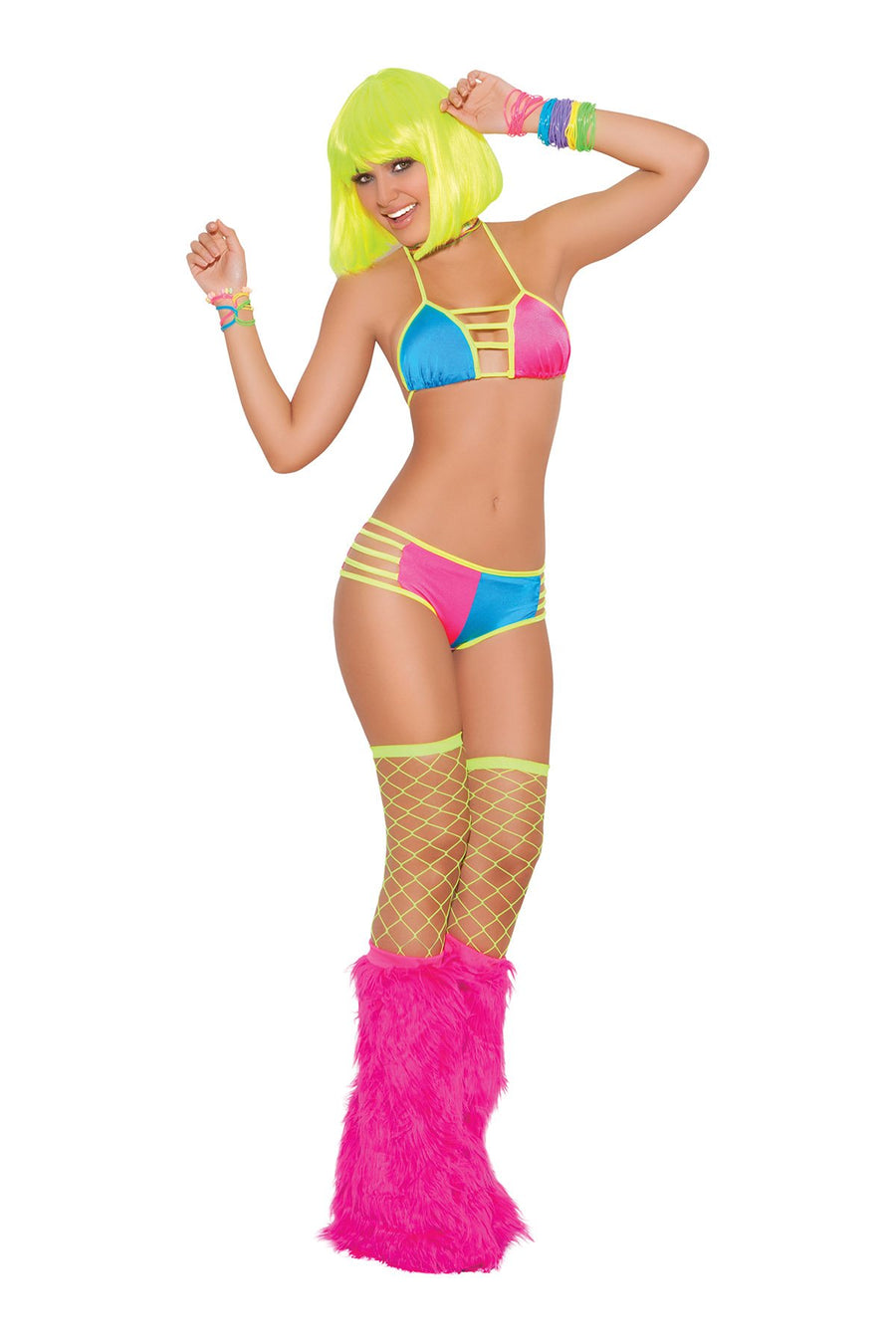 Elegant Moments Blue & Pink String Bra Top With Booty Short Set