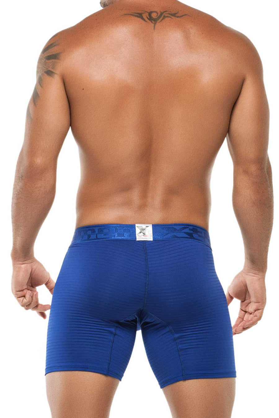 XTREMEN Blue Sheer Pin-Stripe Microfiber Boxer Brief