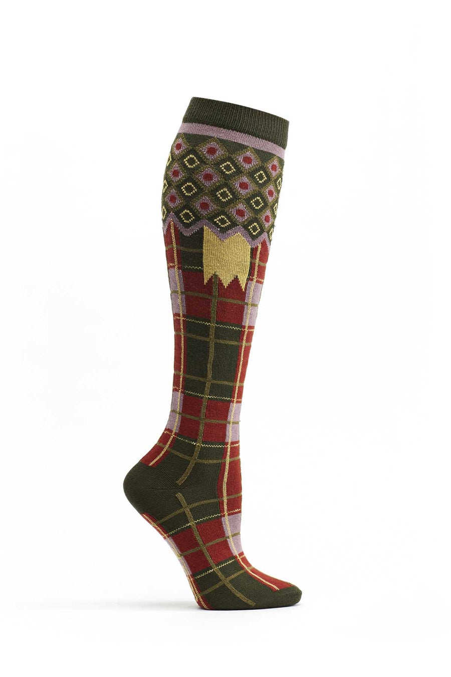 Ozone Khaki Laith Plaid Knee High Sock