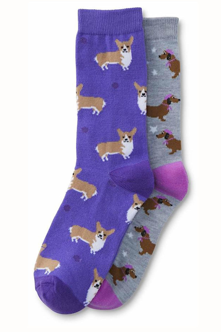 Sofra Corgis & Dachshunds Novelty Crew Socks 2-Pairs