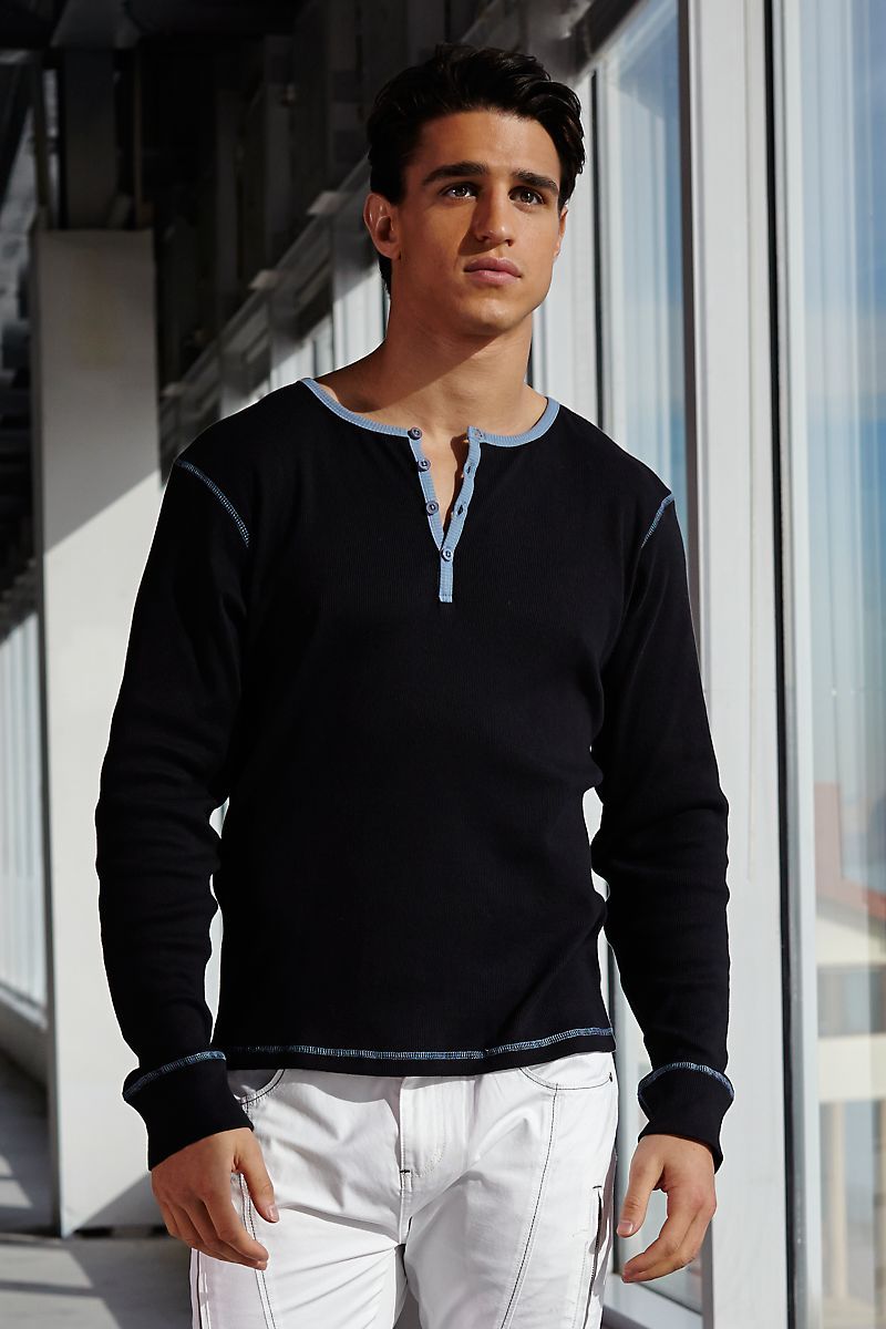 P.O.V. Black Contrast Placket Henley