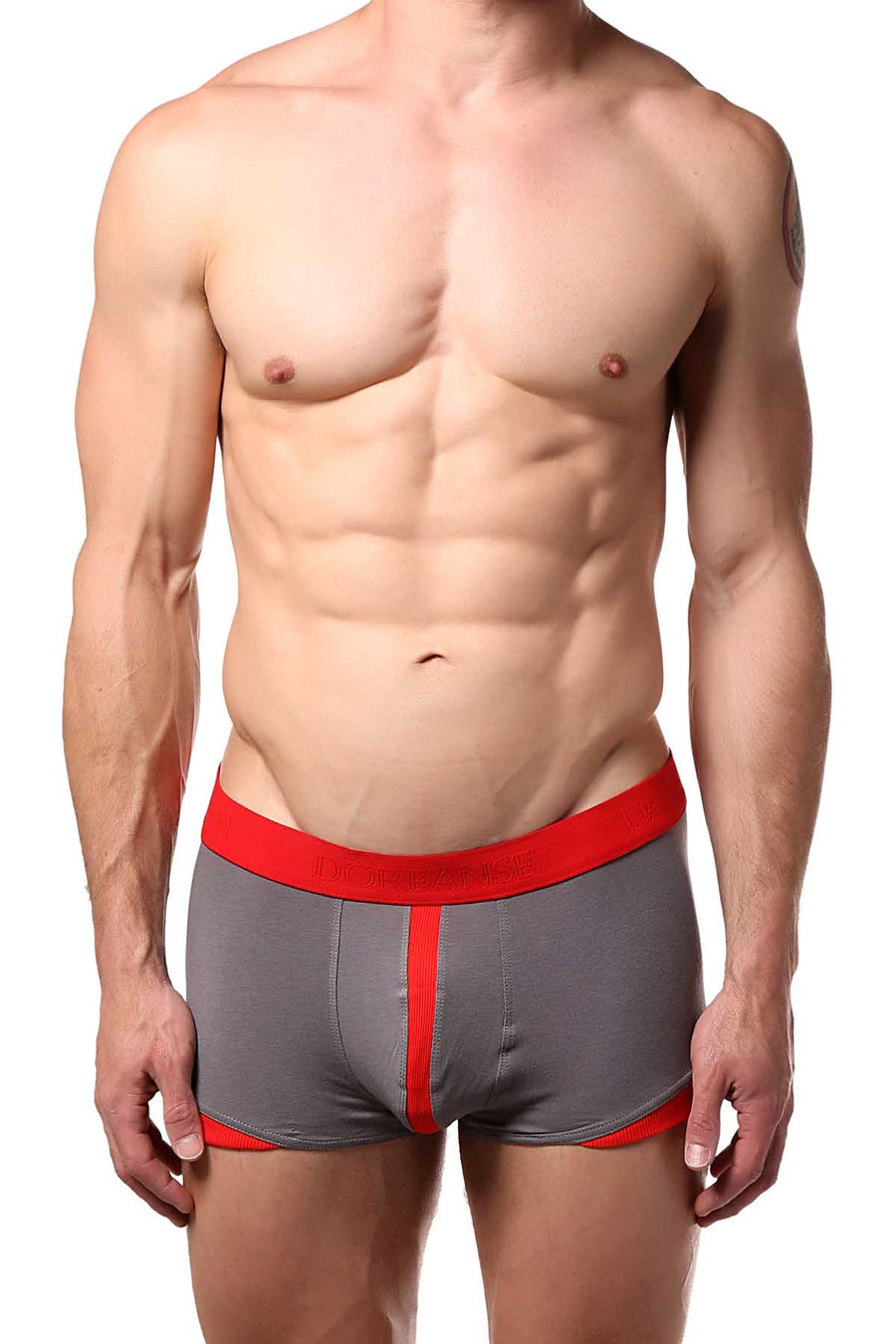 Doreanse Smoke-Grey/Red Contrast Stripe Boxer Trunk