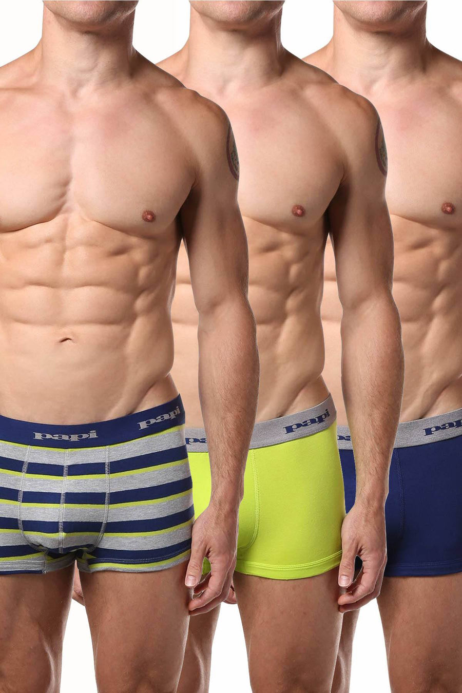 Papi Lime/Blue/Grey-Stripe Brazilian Trunk 3-Pack