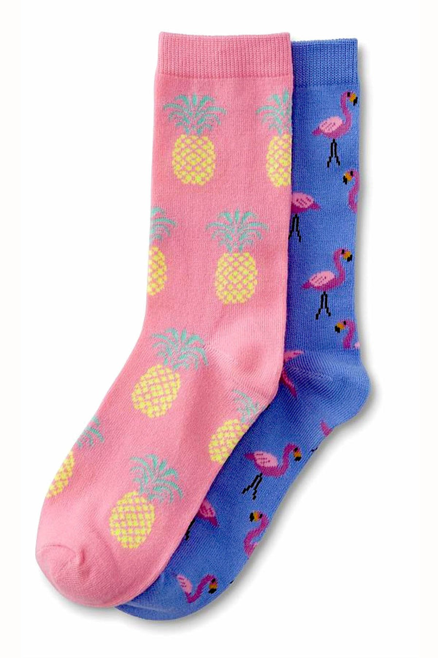 Sofra Flamingos & Pineapples Novelty Crew Socks 2-Pairs