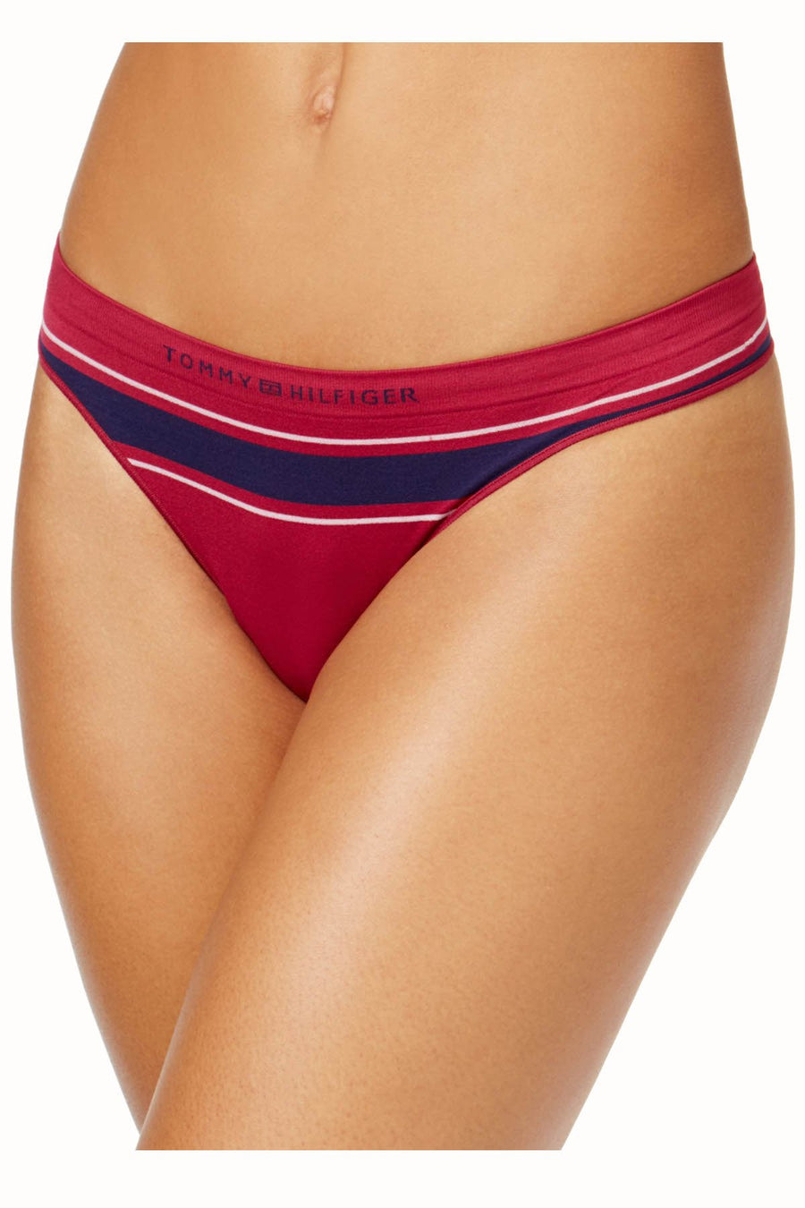 Tommy Hilfiger Red Plum Logo Stripe Seamless Thong