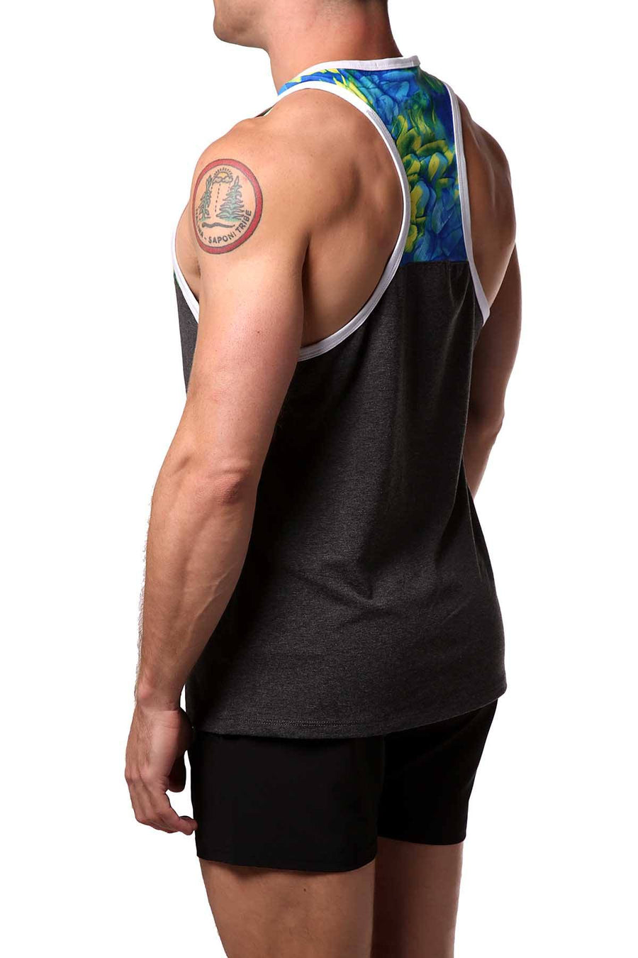 Freedom Reigns Charcoal/Floral Retro Tank Top