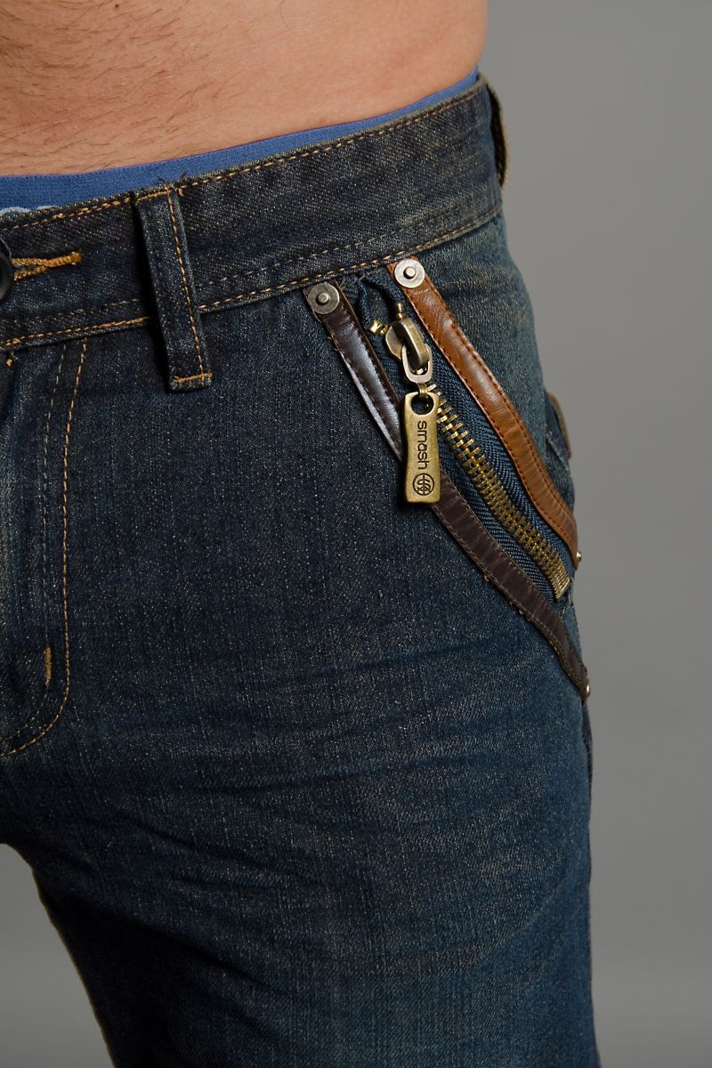Smash Dark Denim Leather-Trim Jean