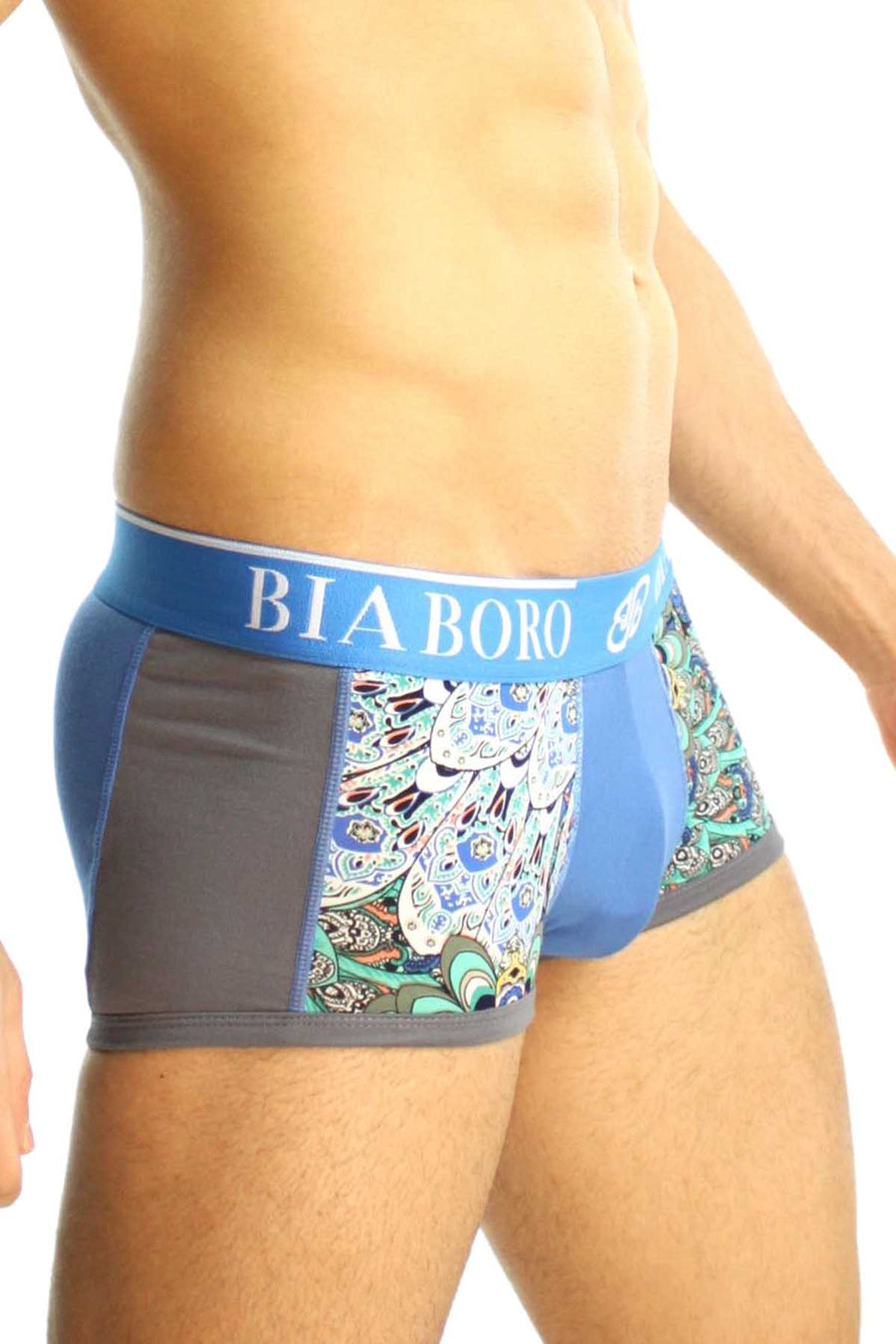 Blue & Grey Peacock Feather Bamboo Trunk