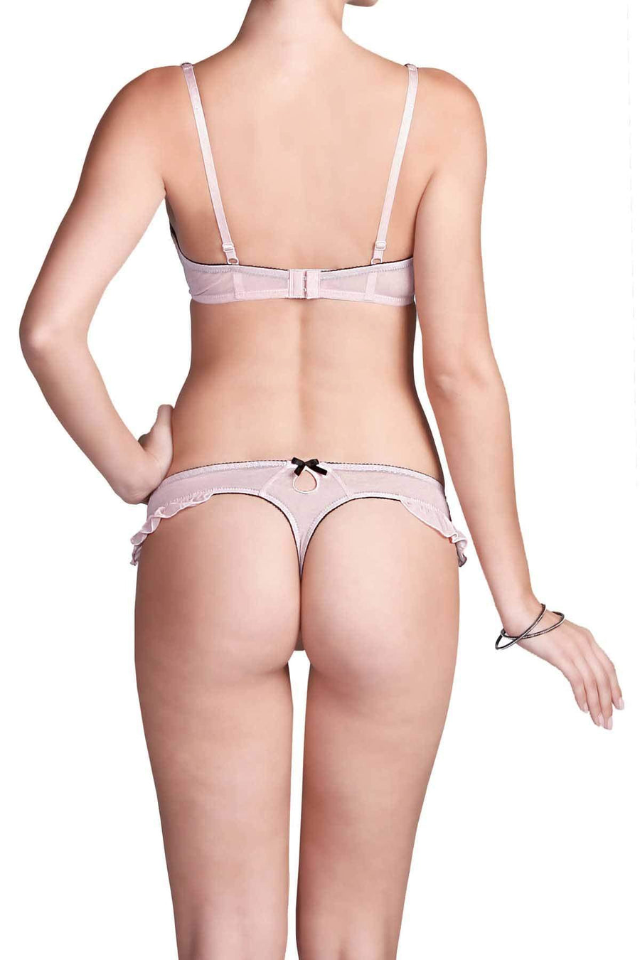 Affinitas Georgina Nude & Black Embroidered Thong
