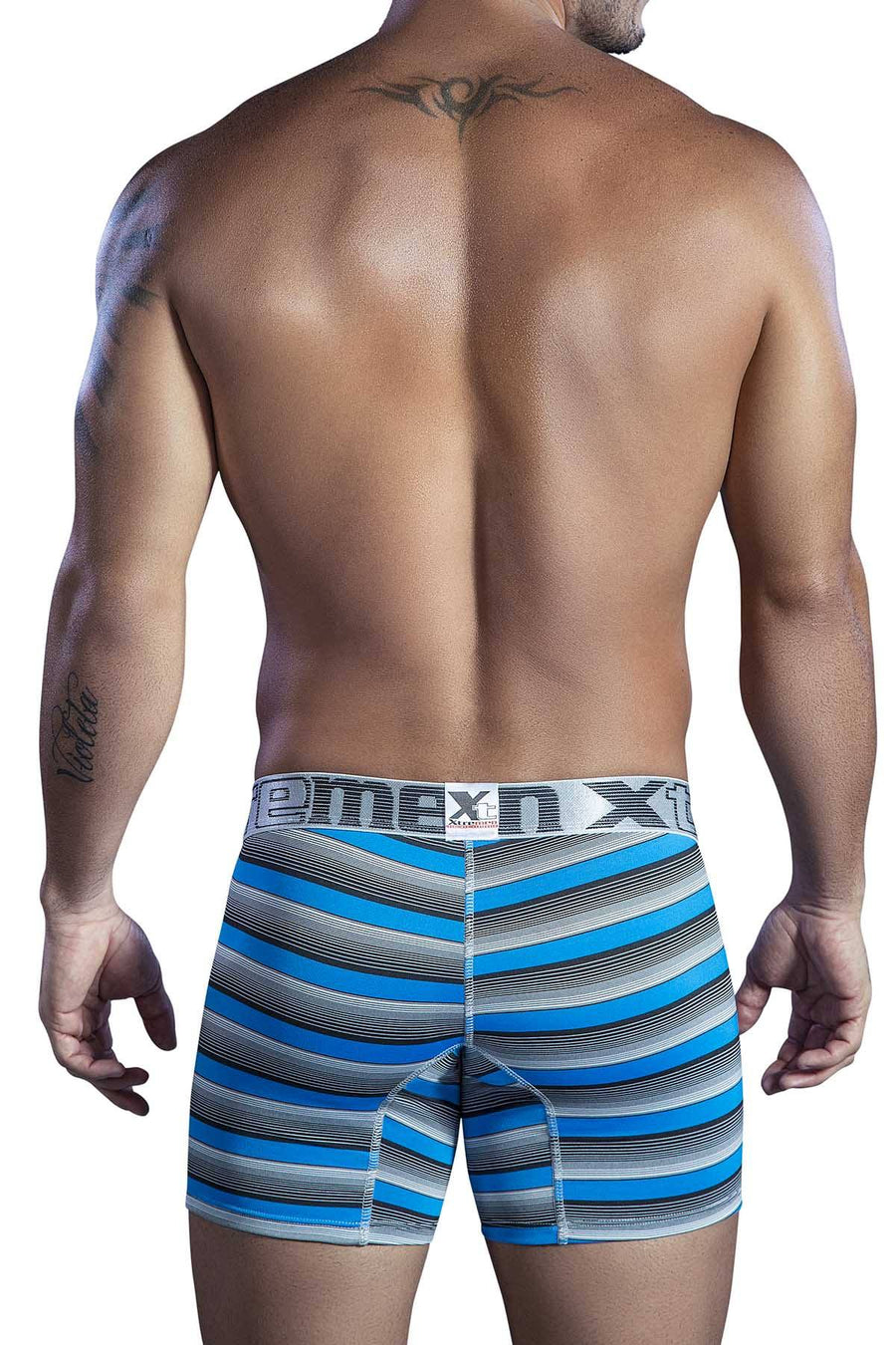 XTREMEN Blue/Black/Grey Stripe Microfiber Classic Boxer Brief