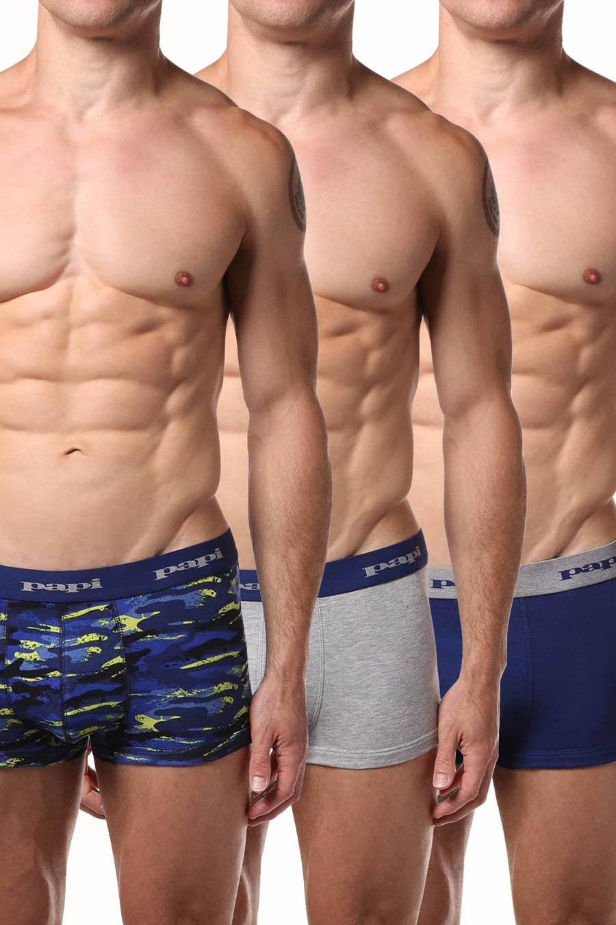 Papi Grey/Blue/Print Brazilian Trunk 3-Pack