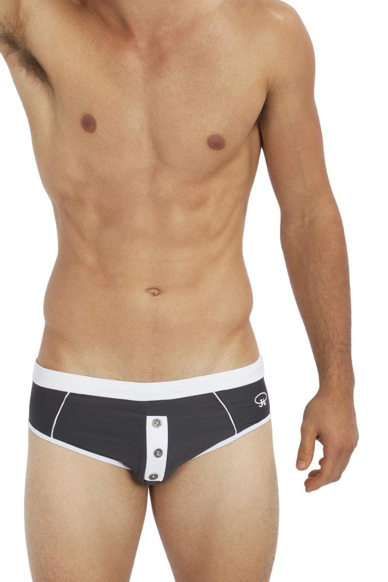 James Tudor Grey & White Placquet Swim Brief