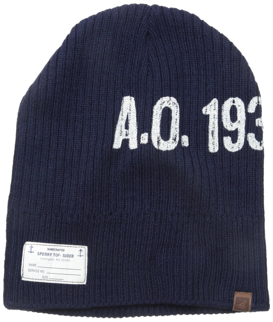 Sperry Top-Sider Slouchy Beanie STS Logo Patch And Screen Print