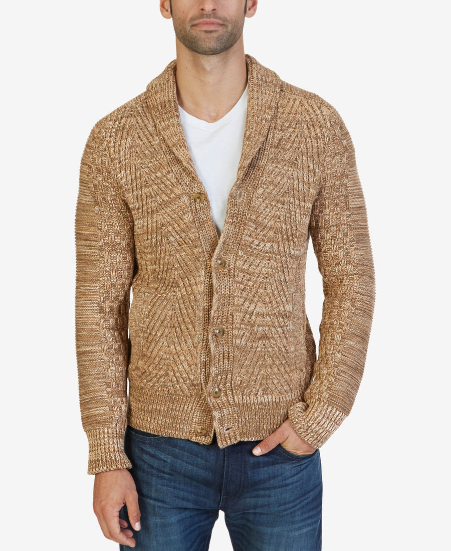 Nautica Mixed Knit Shawl Collar Cardigan Oyster Brown Large