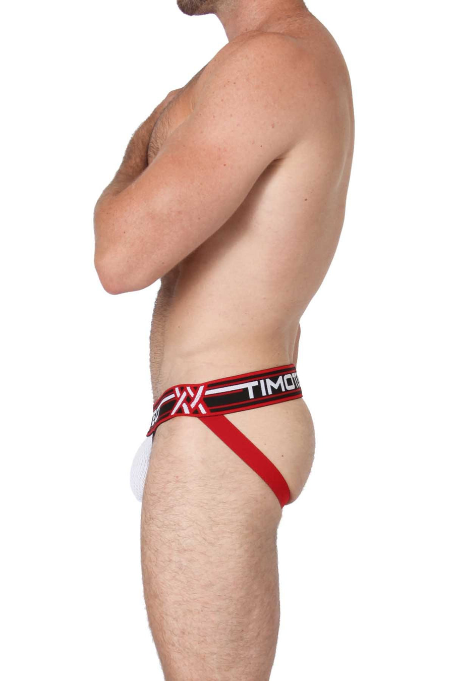 Timoteo White & Red Jet Stream U-Bulge Jockstrap