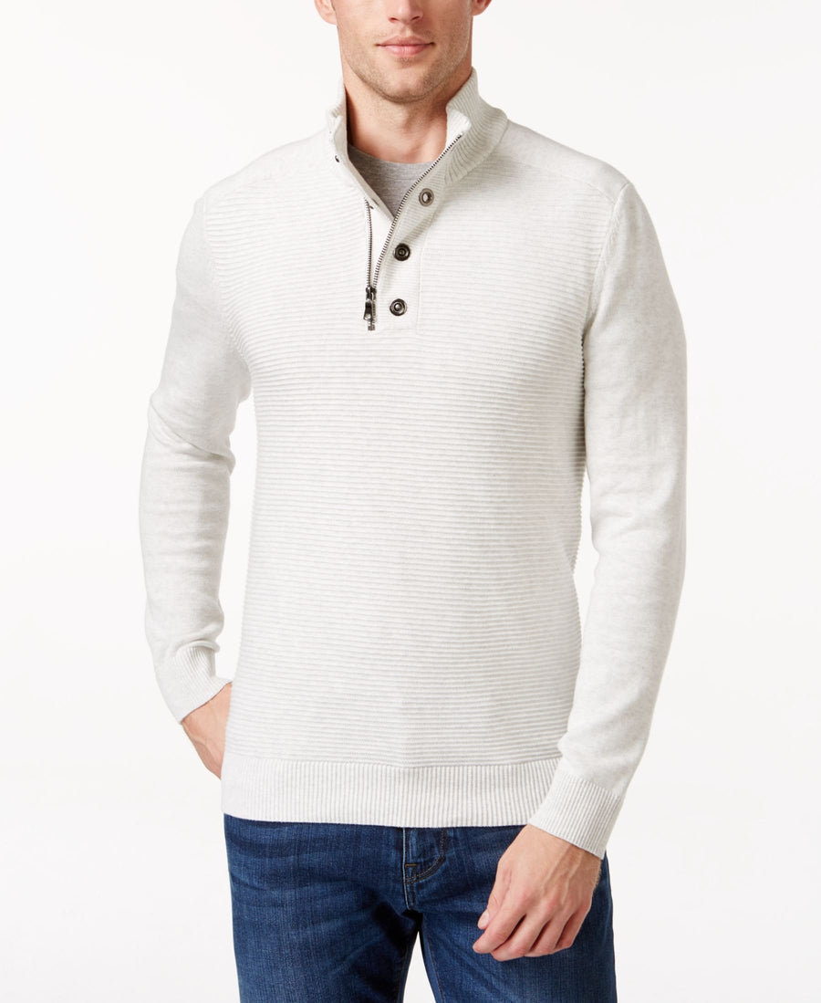 INC International Concepts  Bankman Quarter-Zip Eyelet Sweater Large