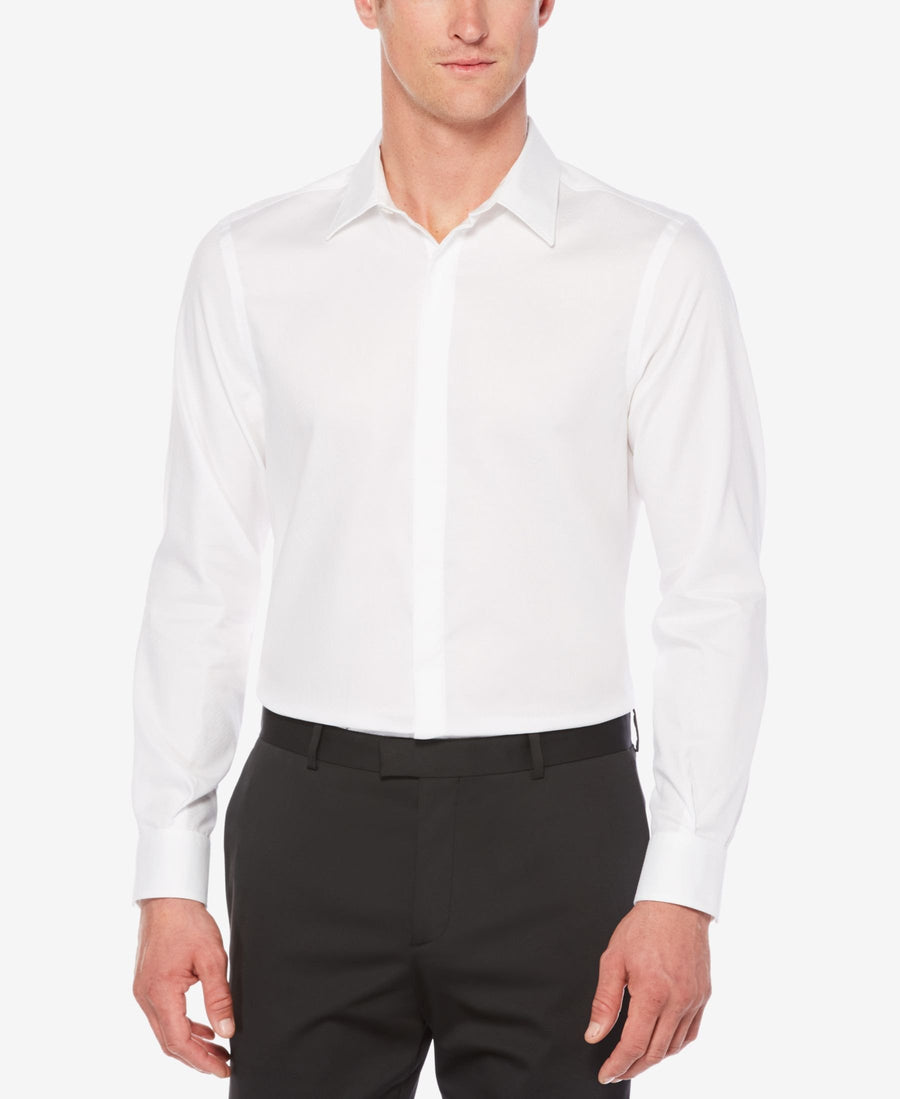 Perry Ellis Solid White Hidden-Placket Shirt Medium
