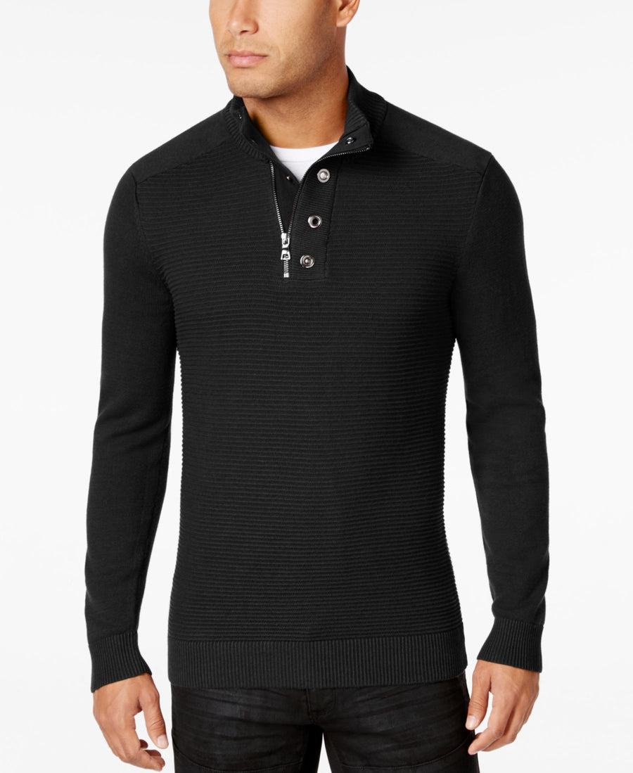 INC International Concepts Bankman Quarter-Zip Eyelet Sweater Medium