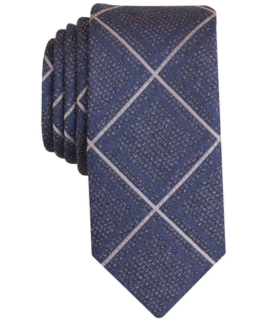Bar Iii Faylen Grid Slim Silk Neck Tie Navy