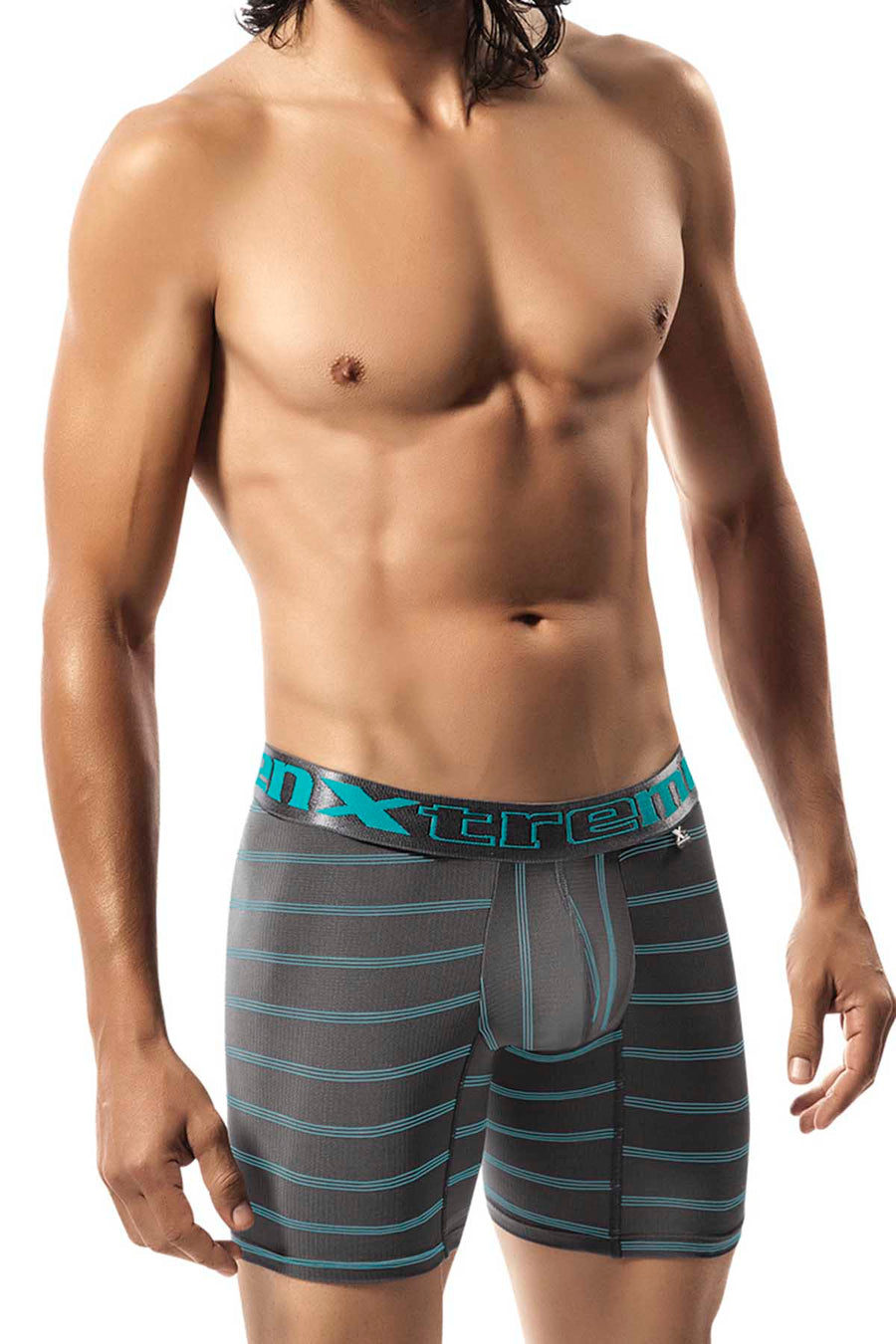 Xtremen Grey & Blue Stripe Microfiber Boxer