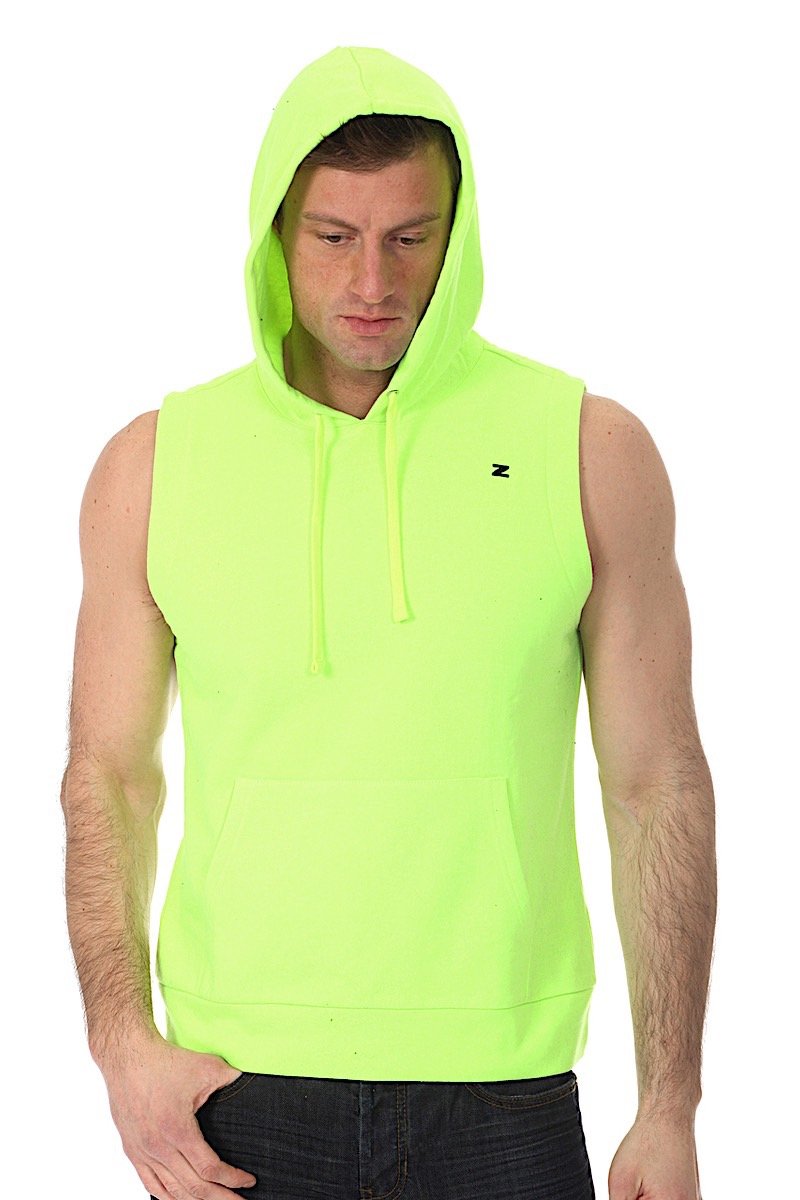 Zutoq Lime Green Zasted Sleeveless Hoodie