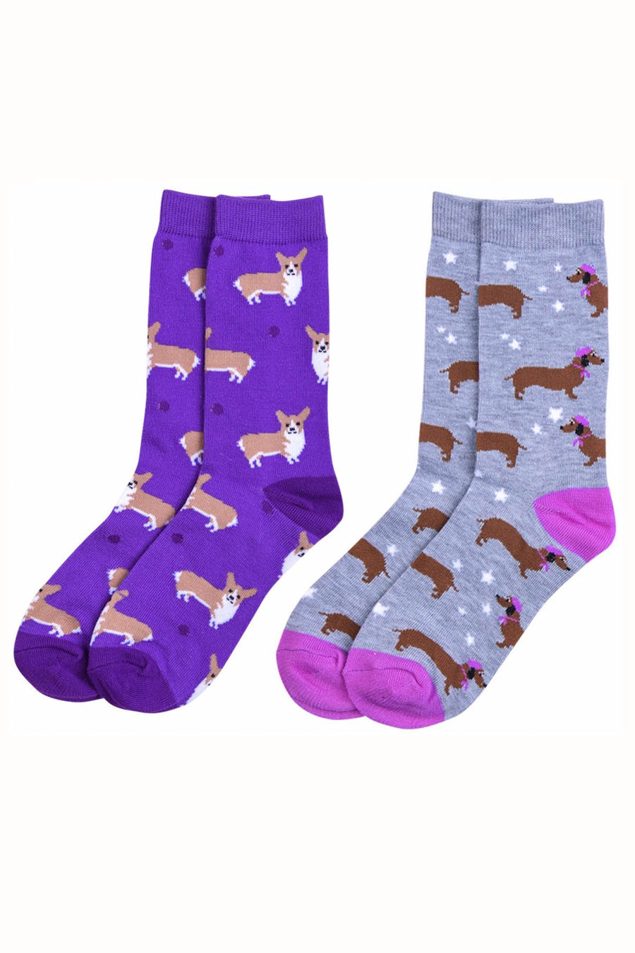 Sofra Corgis & Dachshunds Novelty Crew Socks 2-Pairs
