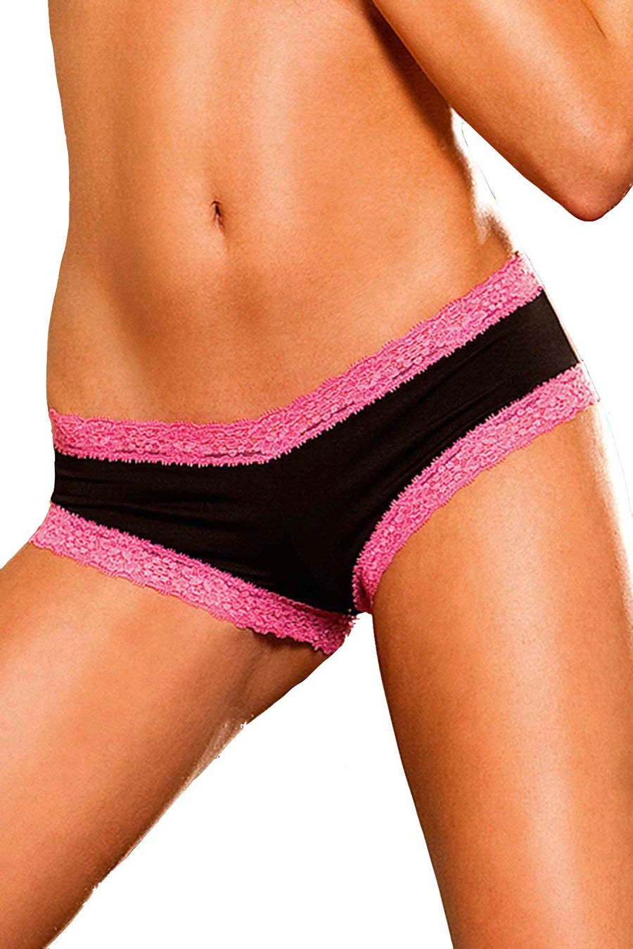 Baci Black Microfiber Boyshort with Pink Lace Trim