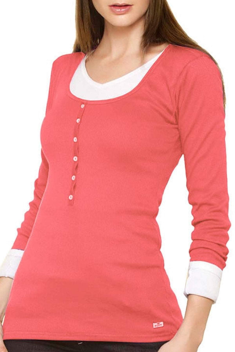 Fiory Coral Ribbed Long Sleeve Henley