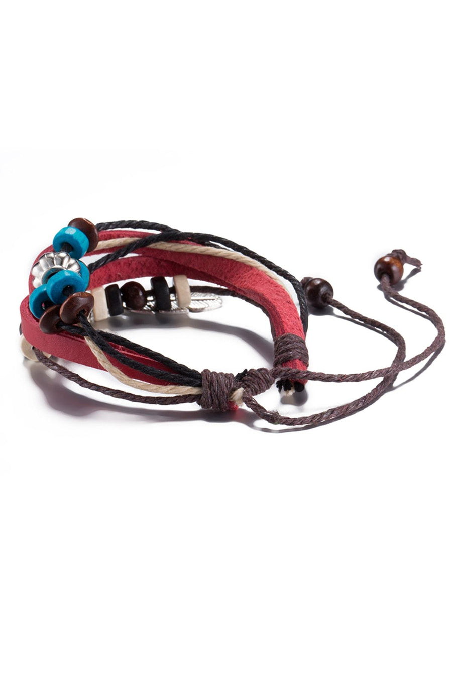 Red Leather Feather Charm Bracelet