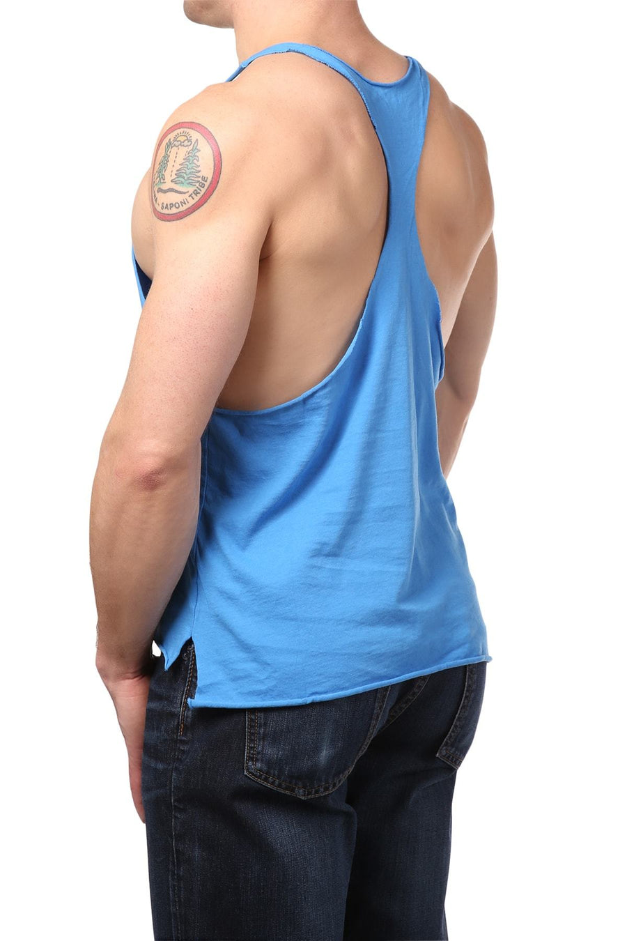 Y.M.L.A Blue Raw Edge String Tank