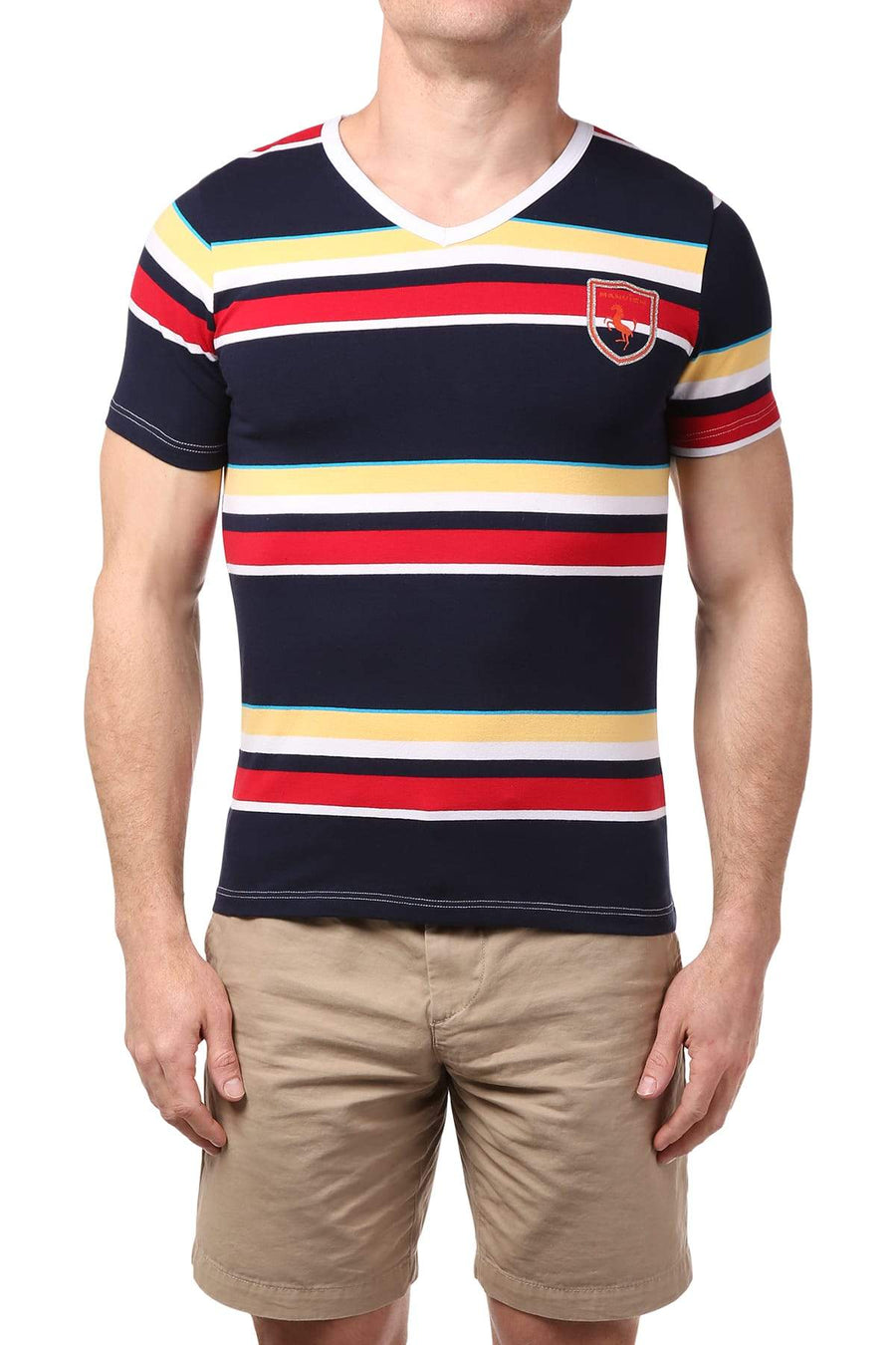 Manview Navy Striped V-Neck Tee