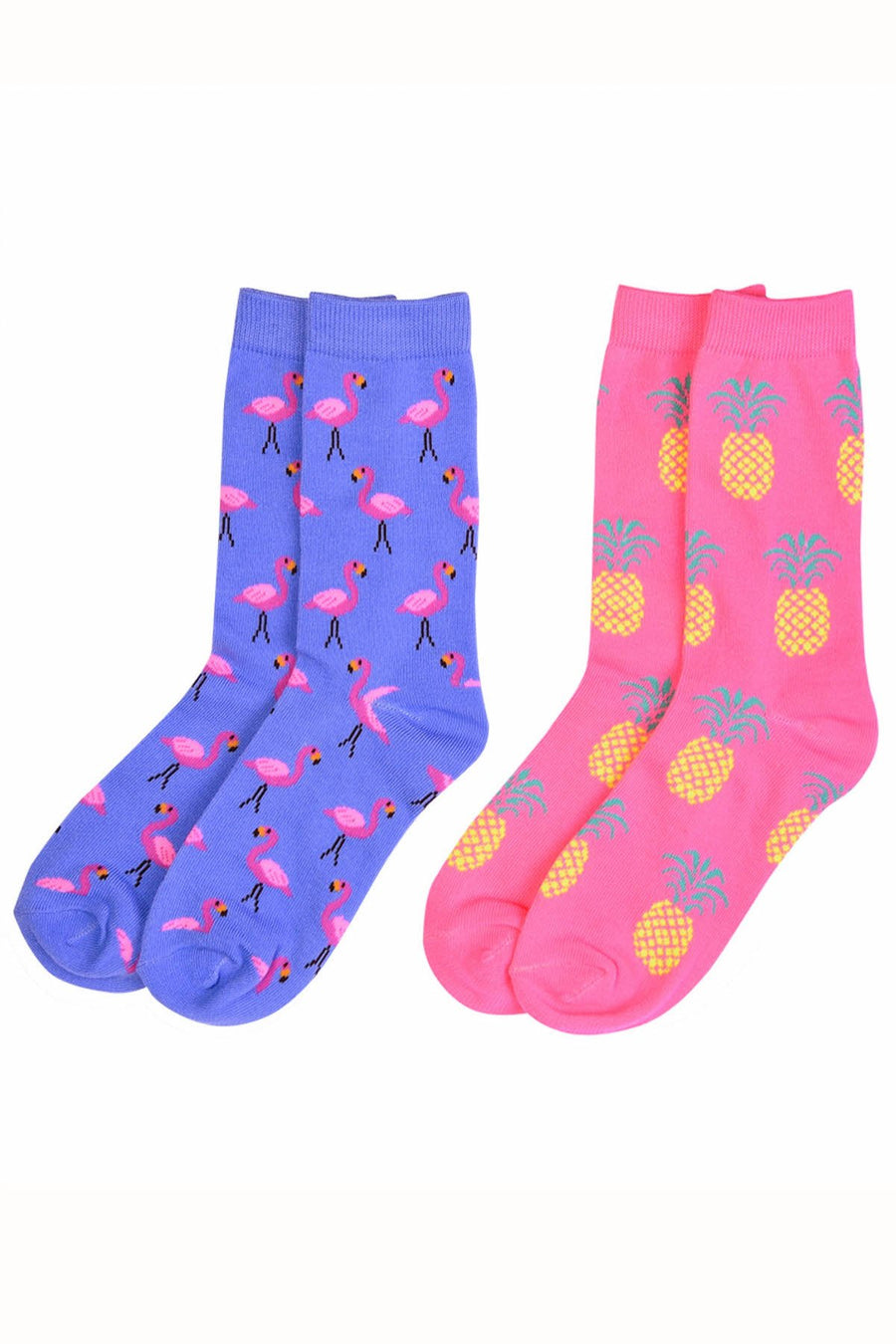 Sofra Flamingos & Pineapples Novelty Crew Socks 2-Pairs