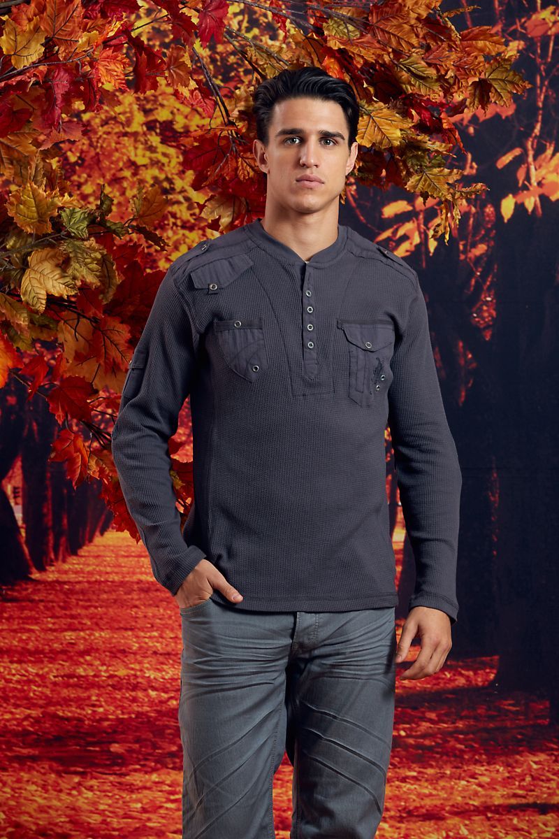 Soul Star Charcoal L/S Lock Henley