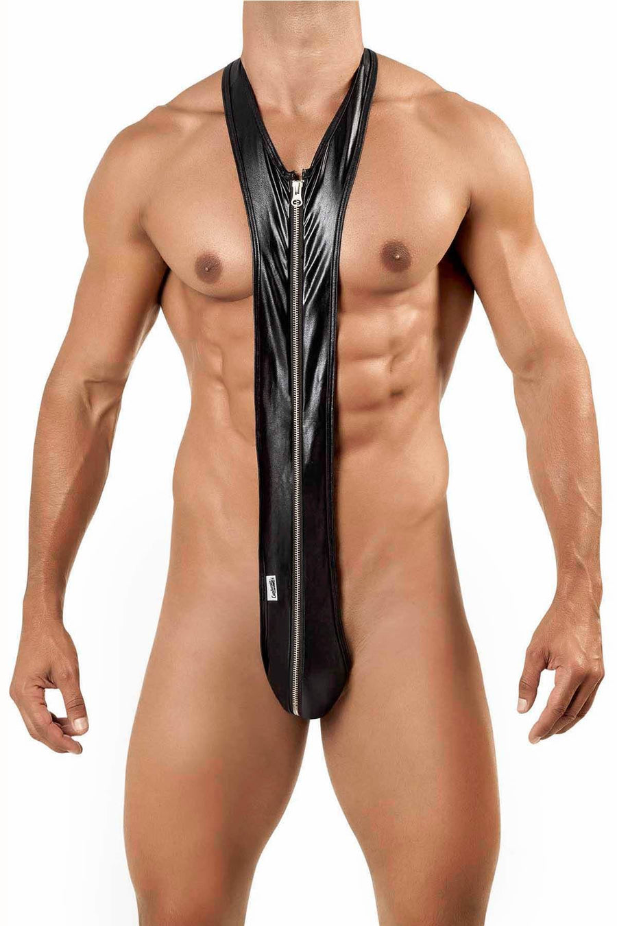 Candyman Black Wet-Look Zipper Singlet