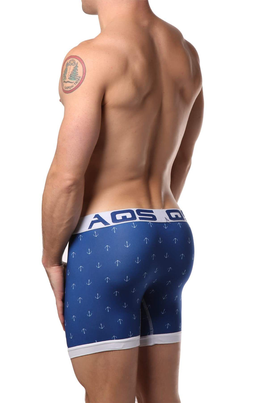 AQS 3pk White & Dark Blue Anchor Boxer Brief