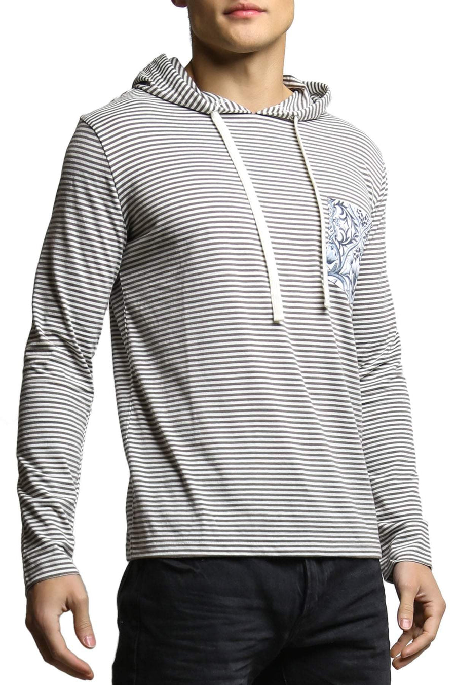 00 Nothing Grey Stripe Flower Flood Hooded Shirt