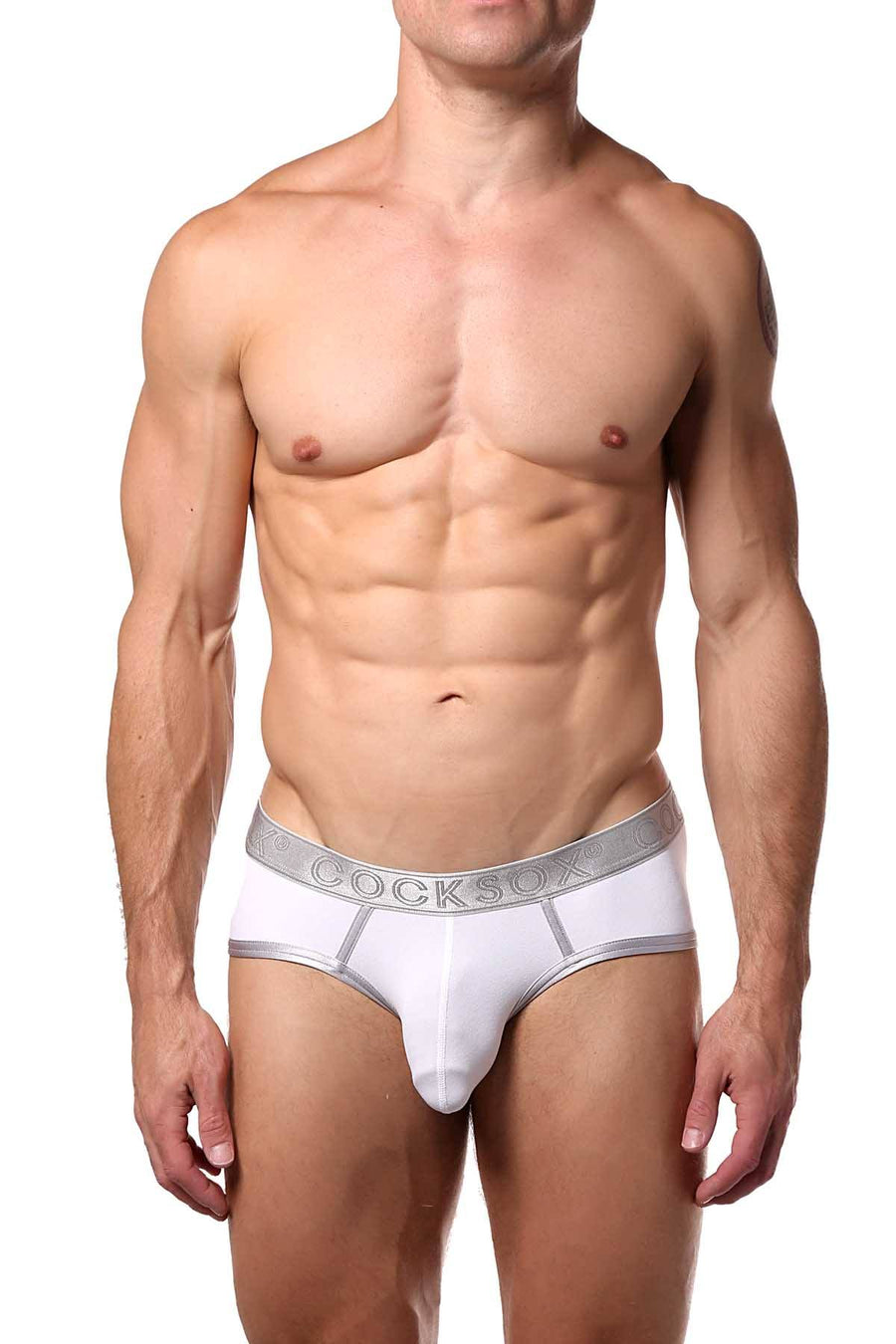 Cocksox White/Silver-Shimmer Contour-Pouch Sports Brief