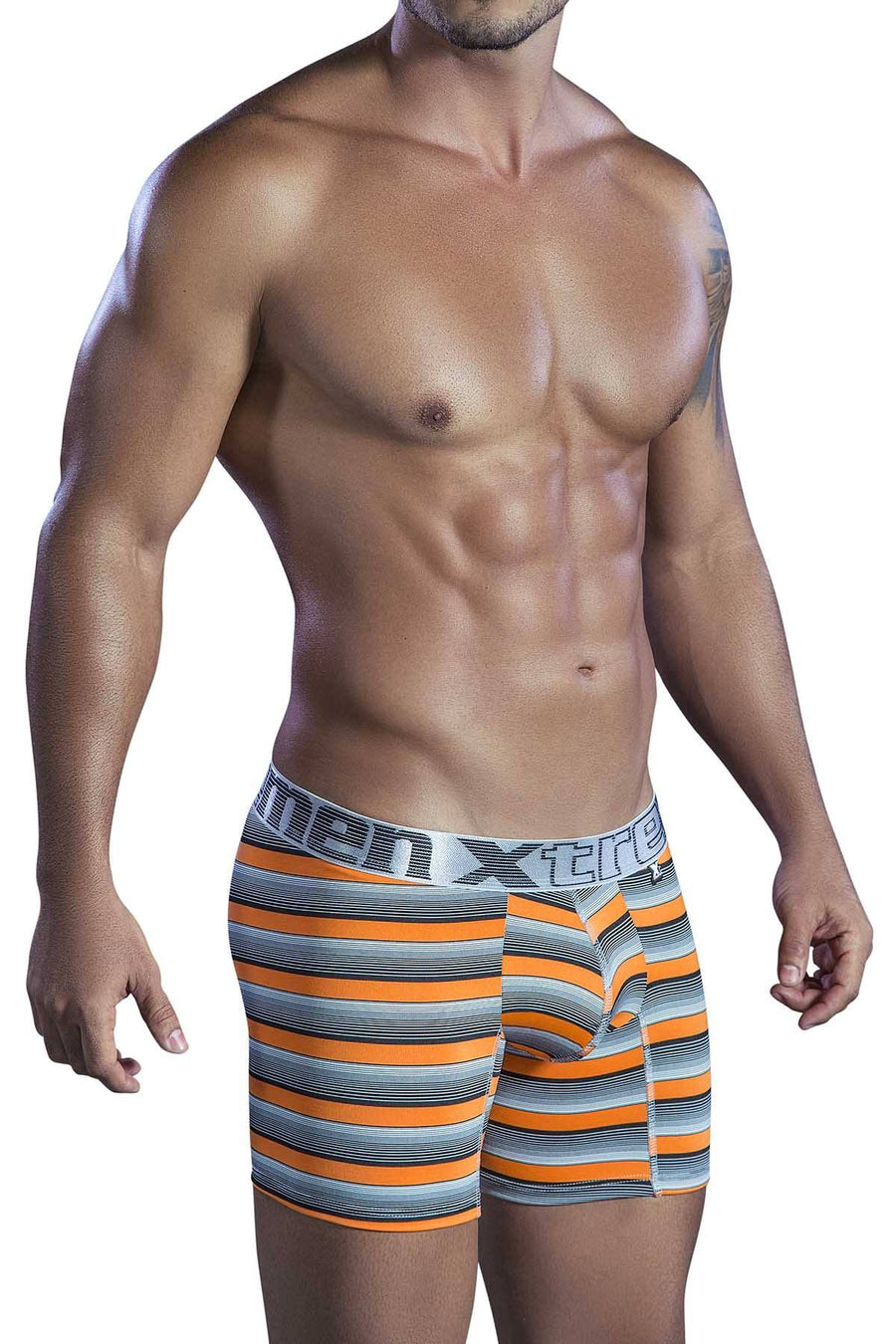 XTREMEN Orange/Black/Grey Stripe Microfiber Classic Boxer Brief