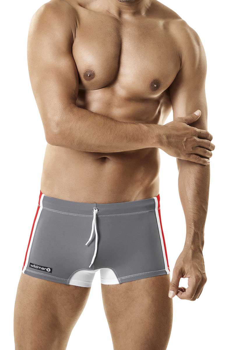 WildmanT Grey & Red Mazu Swim Square Trunk