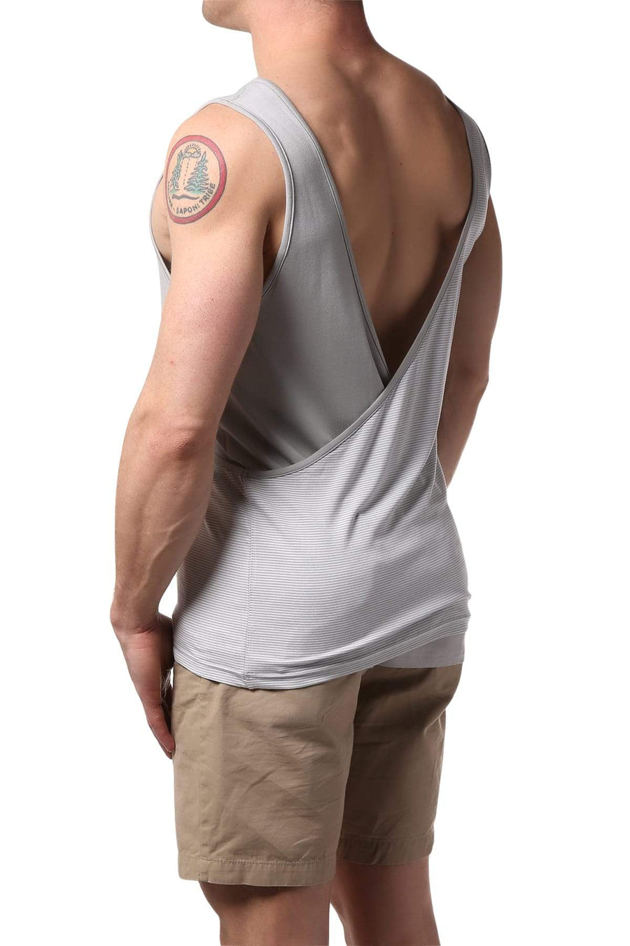 Modus Vivendi Grey Wide-Line Croise Tank Top