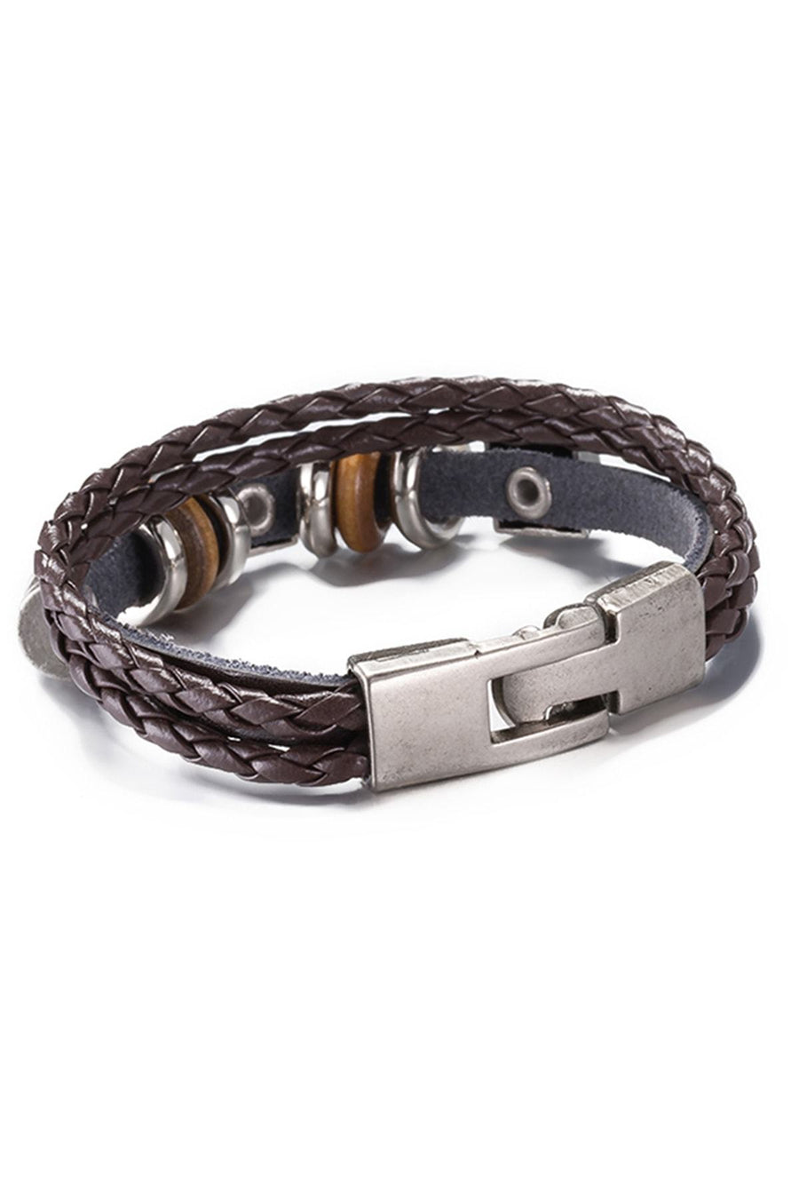Dark Brown Leather Weaving Rope Chain Bracelet