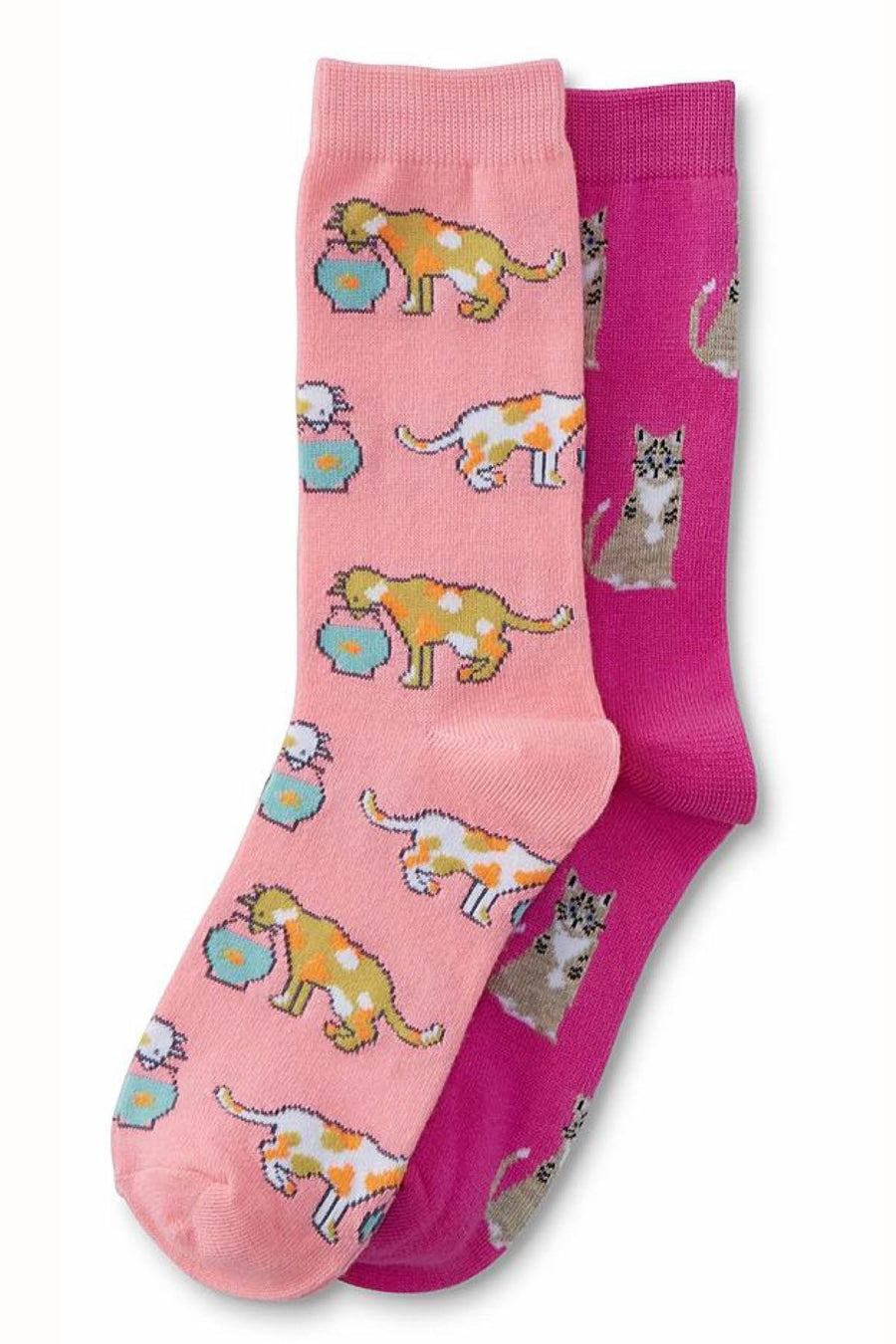 Sofra Kitties & Fish Novelty Crew Socks 2-Pairs