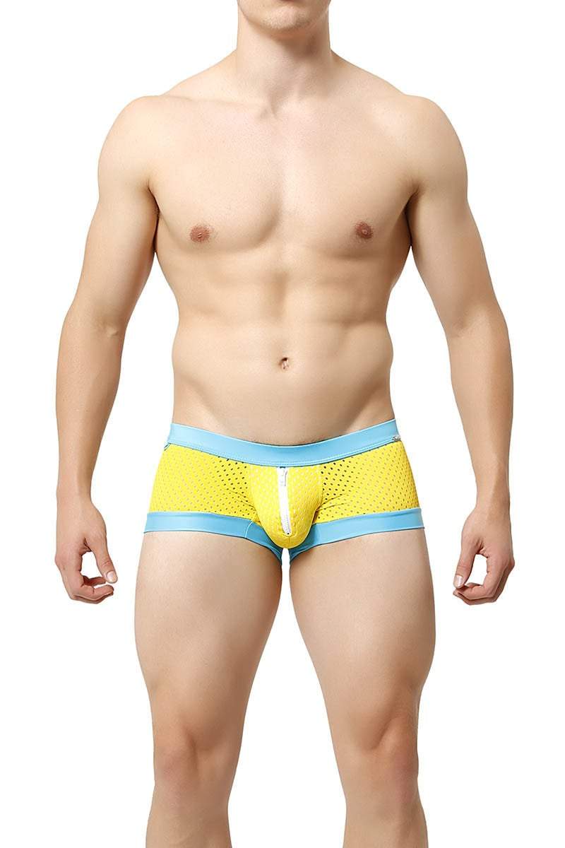 Tulio Yellow Mesh Go-Go Zipper Swim Trunk