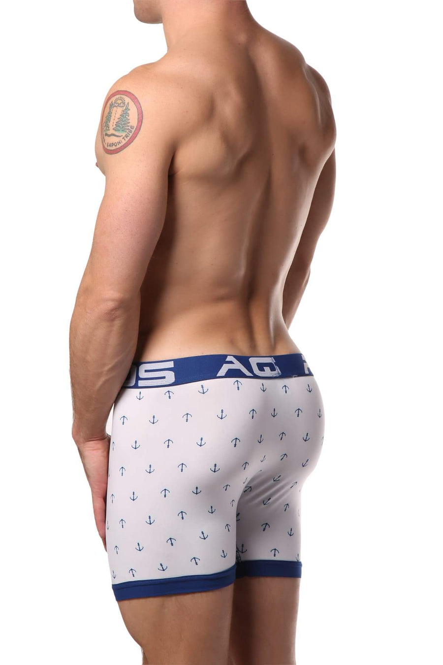 AQS 3pk White & Dark Blue Anchor Boxer Brief