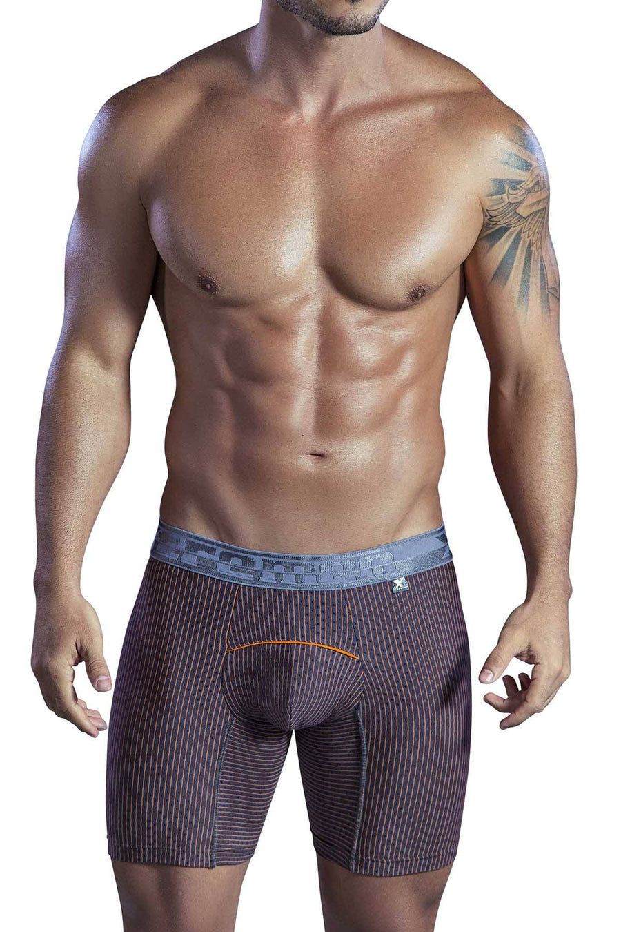 XTREMEN Grey/Orange Pinstripe Microfiber Boxer Brief