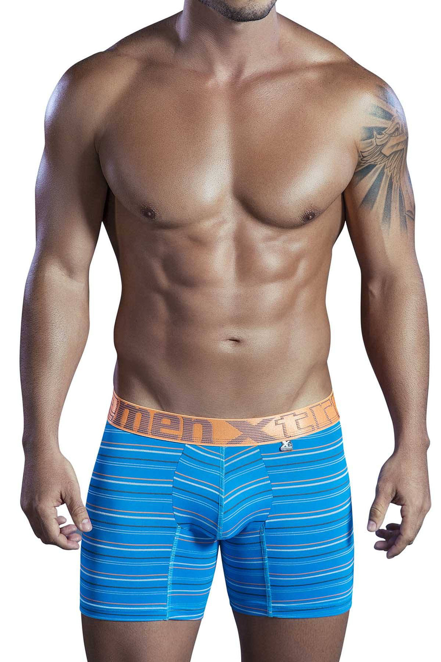 XTREMEN Turquoise/Orange Stripe Microfiber Classic Boxer Brief