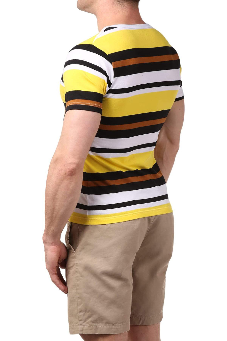 Manview Yellow Striped V-Neck Tee